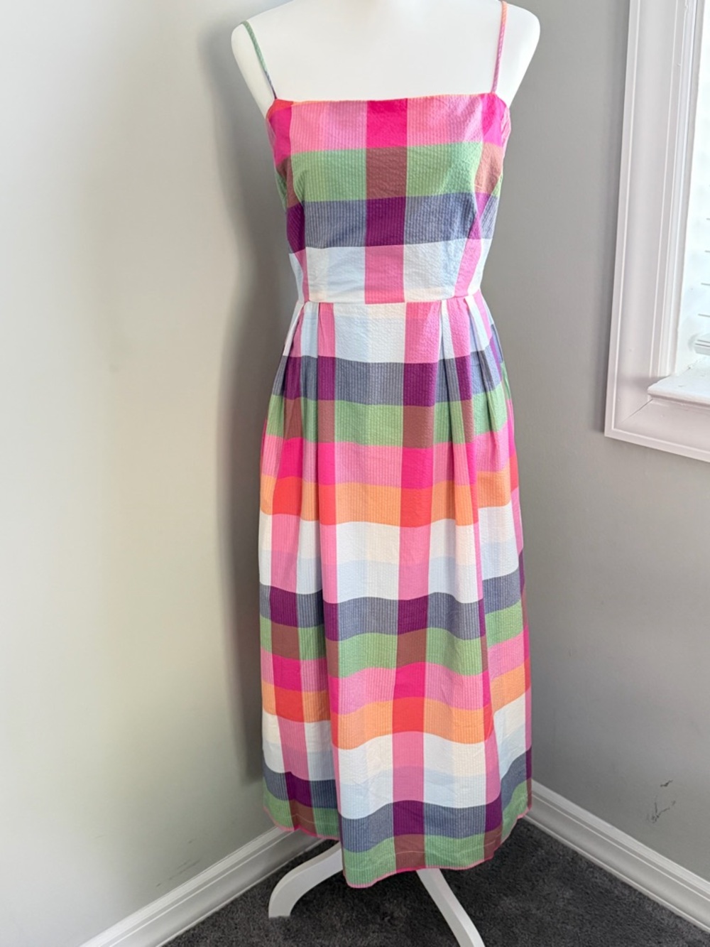 NWT kate spade Pink Multicolor Plaid Midi Dress Size L - Picture 3 of 8